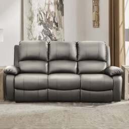 Brooklyn 3 Seater Light Grey Bonded Leather Manual Recliner Sofa - Wilko - thumbnail 1
