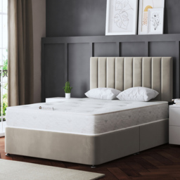 DS Living Amelia King Size Beige Upholstered Panel Divan Bed - Cream - Wilko