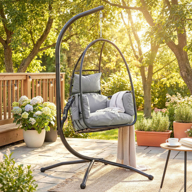 Outsunny Dark Grey Hanging Hammock Egg Chair with Stand - Size: 192 x 115 x 95cm - Wilko - image 1