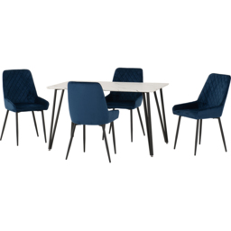 Seconique Marlow and Avery 4 Seater Dining Set White Marble and Sapphire Blue Velvet - White Marble/Sapphire Blue Velvet - Wilko - thumbnail 4