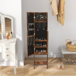 HOMCOM Rustic Brown Freestanding LED Mirrored Jewellery Cabinet - Size: 14.5 x 38.5 x 113cm - Wilko - thumbnail 6