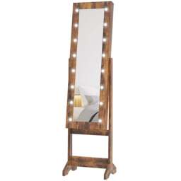 HOMCOM Rustic Brown Freestanding LED Mirrored Jewellery Cabinet - Size: 14.5 x 38.5 x 113cm - Wilko
