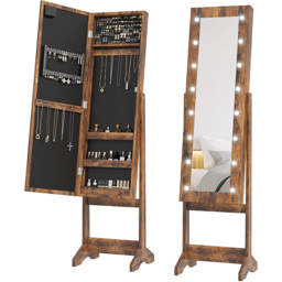 HOMCOM Rustic Brown Freestanding LED Mirrored Jewellery Cabinet - Size: 14.5 x 38.5 x 113cm - Wilko - thumbnail 4