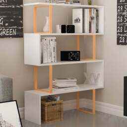 Decorotika Adriana 4 Shelf White and Gold Geometric Bookcase - Size: 124.5 x 91.5 x 29.5cm - Multi - Wilko