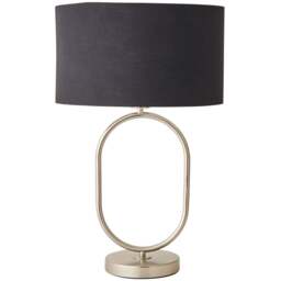 ValueLights Antonia Black with Chrome Drum Shade Brushed Chrome Oval LED Table Lamp - Size: 42.3 x 25 x 25cm - Silver - Wilko