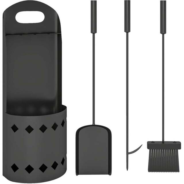 Outsunny 4 Piece Black Metal Fireplace Companion Set - Size: 57 x 20 x 14cm - Wilko - image 1