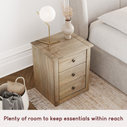 VIDA DESIGNS Panama 3 Drawer Pine Bedside Table - Brown - Wilko - thumbnail 6