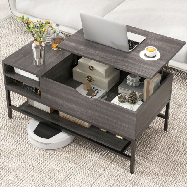 Costway 3 Shelf Grey Lift Up Top Coffee Table - Size: 112 x 57 x 16cm - Wilko - image 1