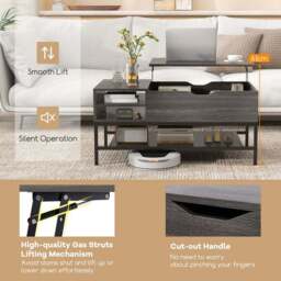 Costway 3 Shelf Grey Lift Up Top Coffee Table - Size: 112 x 57 x 16cm - Wilko - thumbnail 6
