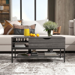 Costway 3 Shelf Grey Lift Up Top Coffee Table - Size: 112 x 57 x 16cm - Wilko - thumbnail 5