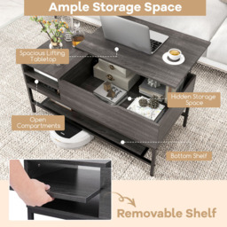 Costway 3 Shelf Grey Lift Up Top Coffee Table - Size: 112 x 57 x 16cm - Wilko - thumbnail 7