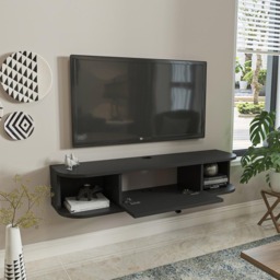 Decorotika Ibarra Single Door 2 Shelf Anthracite Wall Mounted TV Unit - Size: 23.4 x 120 x 29.6cm - Black - Wilko - thumbnail 5