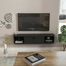 Decorotika Ibarra Single Door 2 Shelf Anthracite Wall Mounted TV Unit - Size: 23.4 x 120 x 29.6cm - Black - Wilko - thumbnail 4