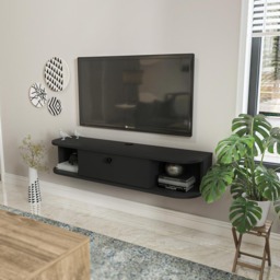 Decorotika Ibarra Single Door 2 Shelf Anthracite Wall Mounted TV Unit - Size: 23.4 x 120 x 29.6cm - Black - Wilko - thumbnail 6