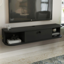 Decorotika Ibarra Single Door 2 Shelf Anthracite Wall Mounted TV Unit - Size: 23.4 x 120 x 29.6cm - Black - Wilko - thumbnail 1