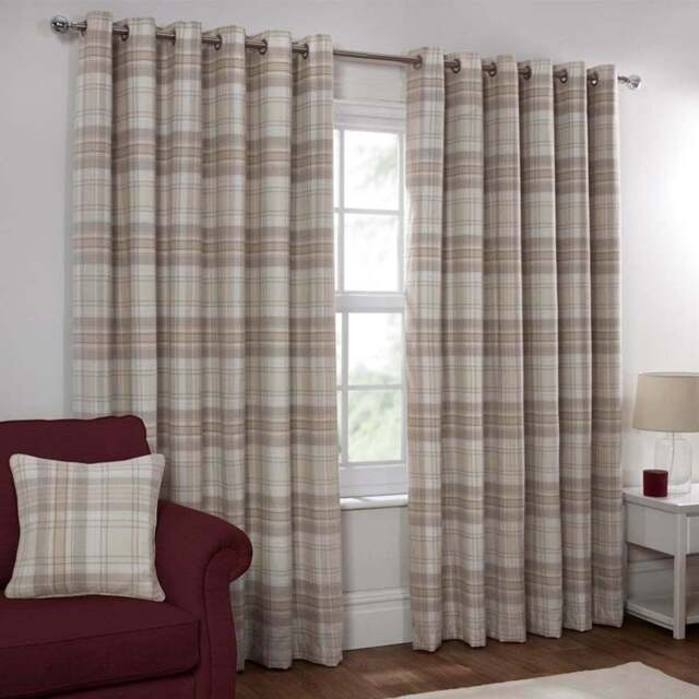 Divante Hatfield Natural Check Blackout Curtains 167 x 137cm - Size: W 168 x D 137cm - Wilko
