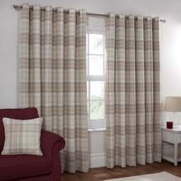 Divante Hatfield Natural Check Blackout Curtains 167 x 137cm - Size: W 168 x D 137cm - Wilko