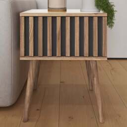 GFW Rowan Oak Louvered Side Table - Size: 50 x 40 x 39cm - Brown - Wilko