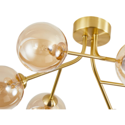 Happy Homewares 6 Arm Satin Gold Ceiling Light Fixture with Amber Tinted Glass Shade - Size: 22 x 44 x 44cm - Wilko - thumbnail 6