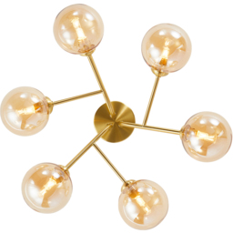 Happy Homewares 6 Arm Satin Gold Ceiling Light Fixture with Amber Tinted Glass Shade - Size: 22 x 44 x 44cm - Wilko - thumbnail 4