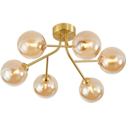 Happy Homewares 6 Arm Satin Gold Ceiling Light Fixture with Amber Tinted Glass Shade - Size: 22 x 44 x 44cm - Wilko - thumbnail 5