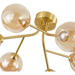 Happy Homewares 6 Arm Satin Gold Ceiling Light Fixture with Amber Tinted Glass Shade - Size: 22 x 44 x 44cm - Wilko - thumbnail 7