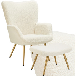 tectake Hygge Cream and Gold Boucle Armchair with Stool - Size: Single - Wilko - thumbnail 3