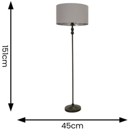 ValueLights Maggie Grey and Metallic Gold Shade Black Metal Candlestick Floor Lamp - Size: 151 x 45 x 45cm - Wilko - thumbnail 7
