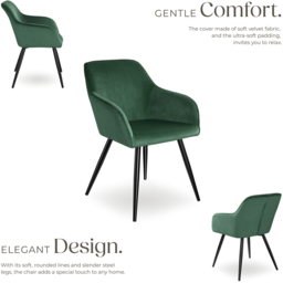 tectake Marilyn Set of 6 Dark Green and Black Velvet Look Padded Dining Chairs - Wilko - thumbnail 4