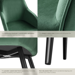 tectake Marilyn Set of 6 Dark Green and Black Velvet Look Padded Dining Chairs - Wilko - thumbnail 6