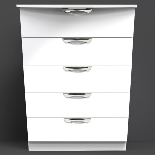 Crowndale Camden 5 Drawer White Gloss Chest of Drawers - Wilko - image 1