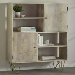 Brooklyn Huyen 2 Door 4 Shelf Light Gold Display Cabinet - Brown - Wilko