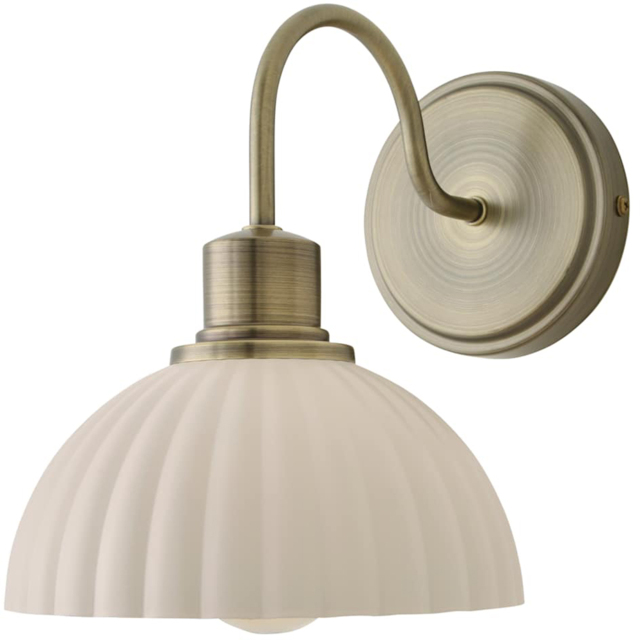 ValueLights Bourton Cream Ribbed Dome Shade Brushed Gold Wall Light with Bulb 2 Pack - Size: 56 x 18 x 18cm - Wilko - image 1