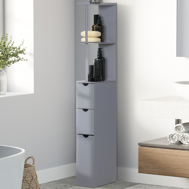 Portland Single Door 2 Drawers Grey Tall Bathroom Cabinet - Size: 15 x 33 x 136.5cm - Wilko - image 1