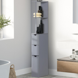 Portland Single Door 2 Drawers Grey Tall Bathroom Cabinet - Size: 15 x 33 x 136.5cm - Wilko - thumbnail 1