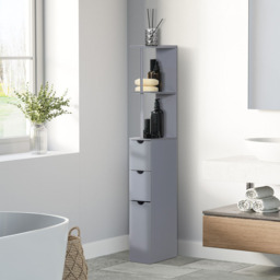 Portland Single Door 2 Drawers Grey Tall Bathroom Cabinet - Size: 15 x 33 x 136.5cm - Wilko - thumbnail 5