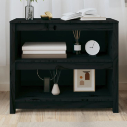 vidaXL 2 Shelf Black Solid Pine Wood Bookcase - Size: 68 x 80 x 35cm - Wilko - thumbnail 1