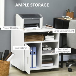 Portland White Multi-Storage Printer Stand with Wheels - Size: 60 x 50 x 65.5cm - Wilko - thumbnail 5