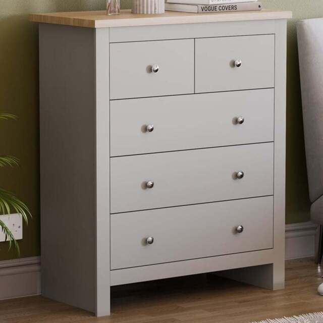 Vida Designs Arlington 5 Drawer Grey Shaker Style Chest of Drawers - Wilko - image 1