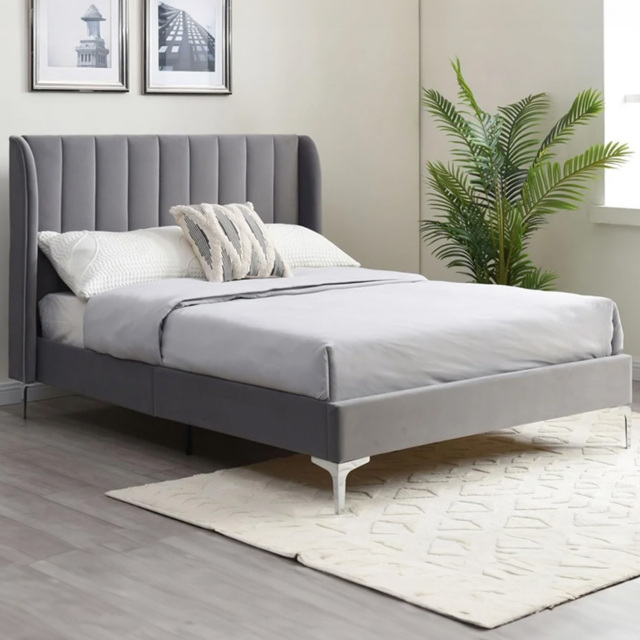 Hyacinth Super King Grey Velvet Bed Frame - Wilko - image 1