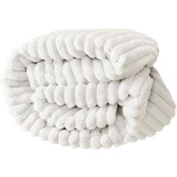 Groundlevel Extra Large Cream Stripe Super Soft Luxury Faux Fur Throw - Size: 232 x 200 x 232cm - Wilko