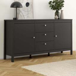 Florence Madrid 2 Door 3 Drawer Matt Black Sideboard - Size: 38 x 151 x 79cm - Wilko