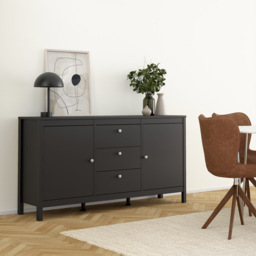 Florence Madrid 2 Door 3 Drawer Matt Black Sideboard - Size: 38 x 151 x 79cm - Wilko - thumbnail 7
