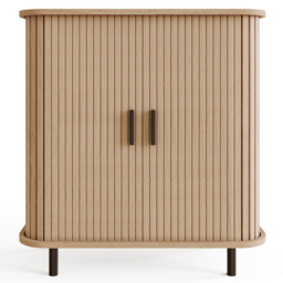 GFW Omari 2 Tambour Sliding Door Oak Slatted Compact Sideboard - Size: 85 x 80 x 40cm - Wilko - thumbnail 4
