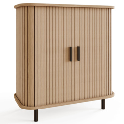 GFW Omari 2 Tambour Sliding Door Oak Slatted Compact Sideboard - Size: 85 x 80 x 40cm - Wilko - thumbnail 3