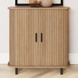 GFW Omari 2 Tambour Sliding Door Oak Slatted Compact Sideboard - Size: 85 x 80 x 40cm - Wilko - thumbnail 1