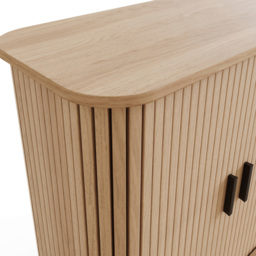 GFW Omari 2 Tambour Sliding Door Oak Slatted Compact Sideboard - Size: 85 x 80 x 40cm - Wilko - thumbnail 7