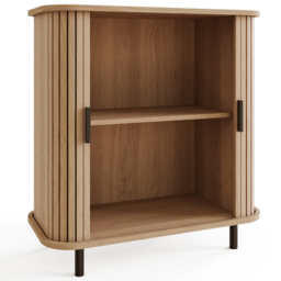 GFW Omari 2 Tambour Sliding Door Oak Slatted Compact Sideboard - Size: 85 x 80 x 40cm - Wilko - thumbnail 5