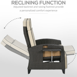 Outsunny Brown Outdoor Recliner Chair - Size: 75 x 68 x 52cm - Green - Wilko - thumbnail 5