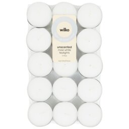 Pack of 15 White Unscented Maxi Tealights White - Wilko - thumbnail 1